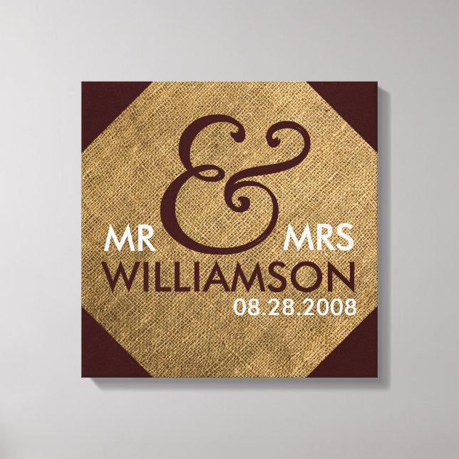 16x16 Burlap Wrapped Canvas Wedding Date Art (Front)