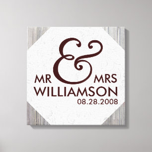 16x16 Country Wood Wrapped Canvas Wedding Date Art