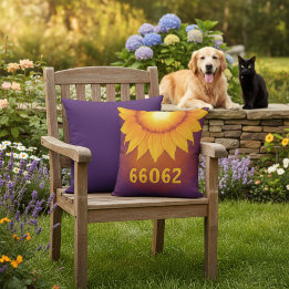16x16 Custom Zip Code & Sunflower Outdoor Pillow