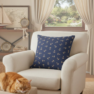 16x16 Navy Blue and Gold Anchor Pillow for Sofa