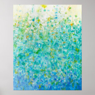 16x20 Abstract Turquoise Blue Light Yellow Print