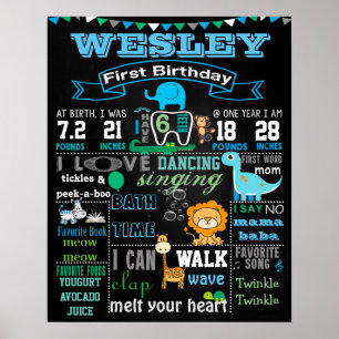 16x20" Animals First Birthday chalkboard poster