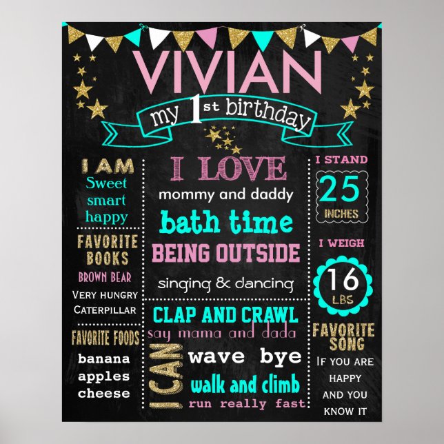 16x20" Birthday chalkboard sign personalized (Front)