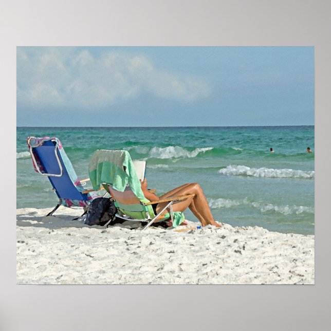 16x20 Canvas Watercolor Painting on The Beach Poster (Front)
