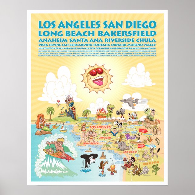 16x20 Southern California Cities Poster (Front)