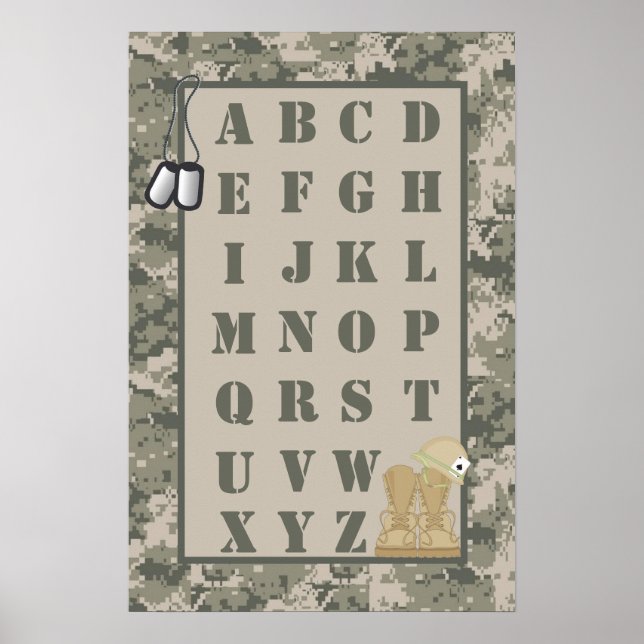 16x24 Nursery Art ABC Chart ARMY ACU Camoflauge (Front)