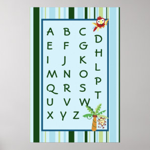 16x24 Nursery Art ABC Chart Rain-forest Jungle