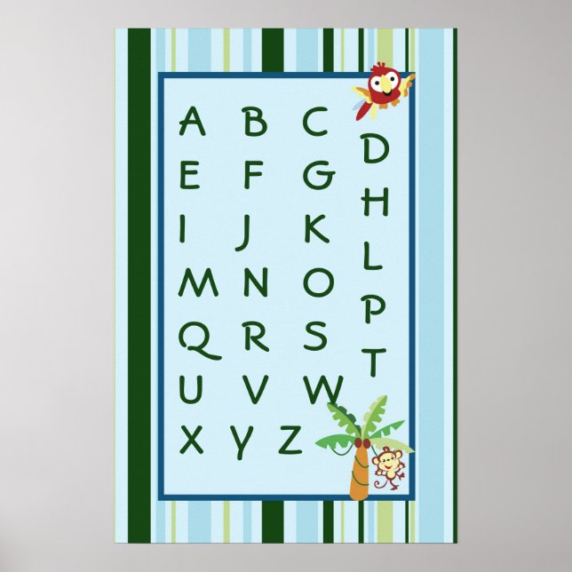 16x24 Nursery Art ABC Chart Rain-forest Jungle (Front)