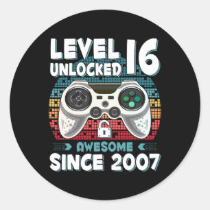 16yr Bday Son Boy Funny Gamer 16th 16 Year Old Bir Classic Round Sticker