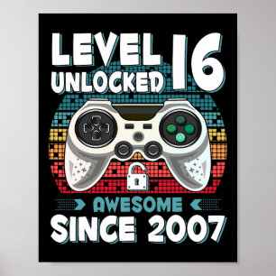 16yr Bday Son Boy Funny Gamer 16th 16 Year Old Bir Poster
