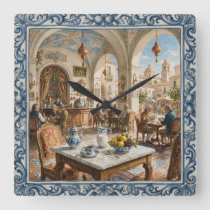 1700’s Sicilian Style Ceramic Palermo Coffee House Square Wall Clock