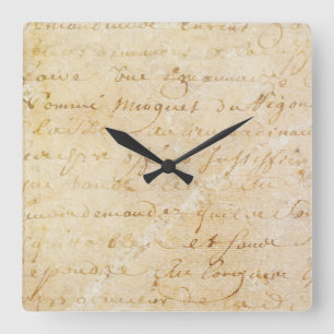 1700s Vintage French Antique Script Background Square Wall Clock