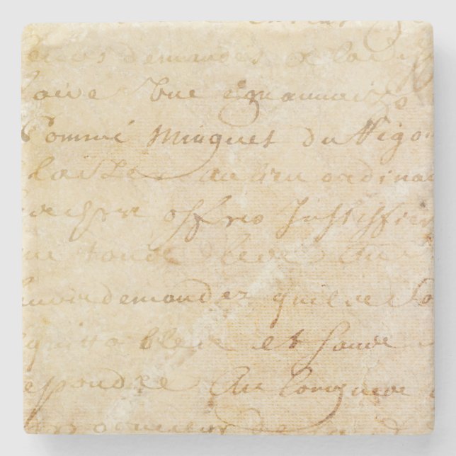 1700s Vintage French Antique Script Background Stone Coaster (Front)