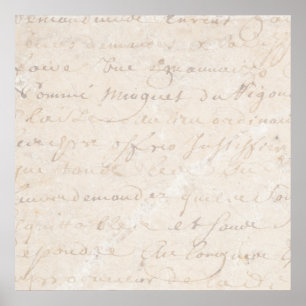 1700s Vintage French Retro Script Parchment Paper Poster