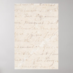 1700s Vintage French Retro Script Parchment Paper Poster