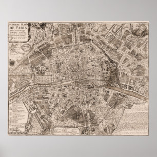 1705 Map of Paris, France Poster