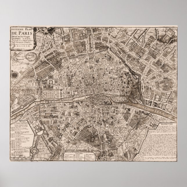1705 Map of Paris, France Poster (Front)