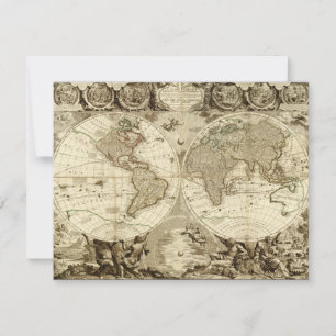 1708 World Map by Jean Baptiste Nolin Invitation