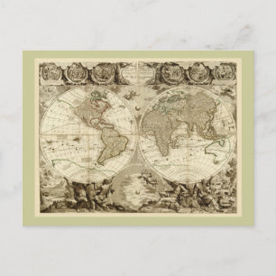 1708 World Map by Jean Baptiste Nolin Postcard