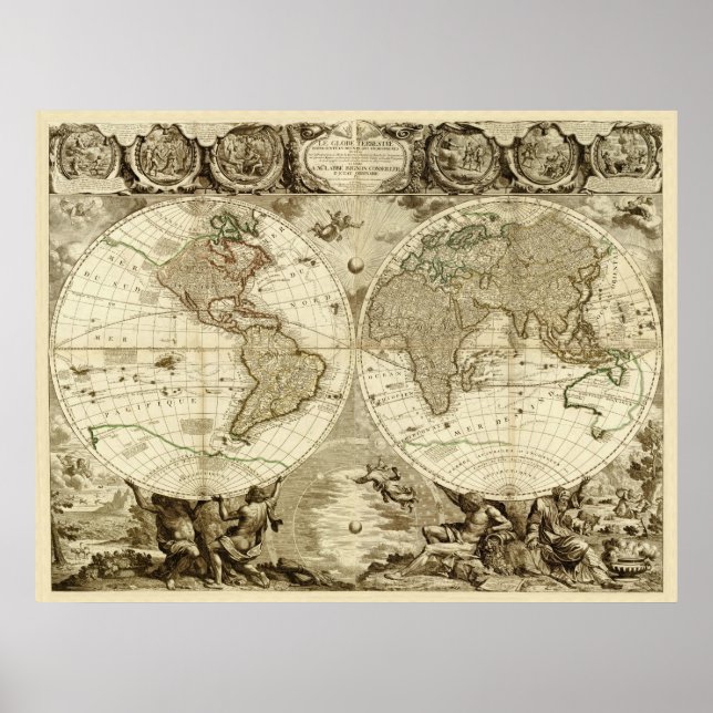 1708 World Map by Jean Baptiste Nolin Poster (Front)
