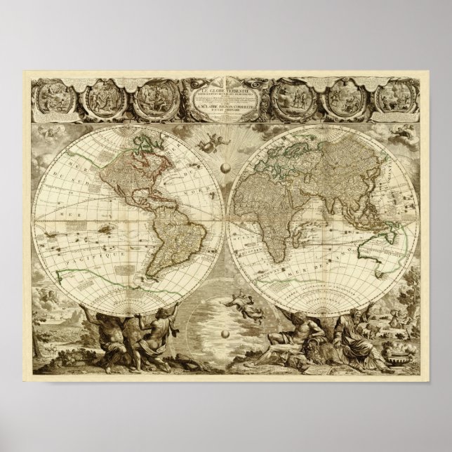 1708 World Map by Jean Baptiste Nolin Poster (Front)
