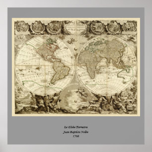 1708 World Map by Jean Baptiste Nolin Poster