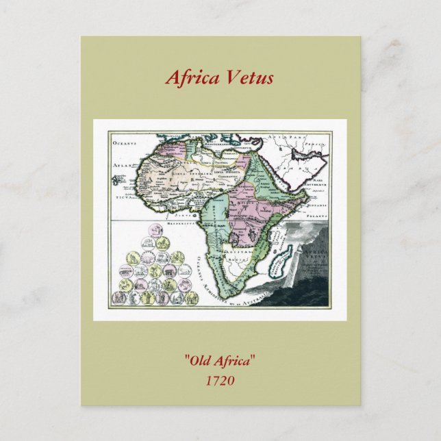 1720 Africa Vetus Map Postcard (Front)