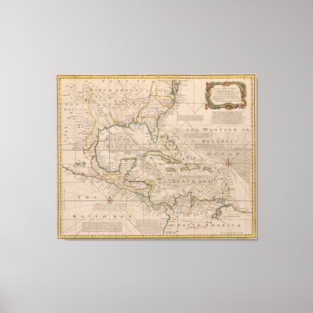 1720 Map of the West Indies by Emanuel Bowen Canvas Print (Front)