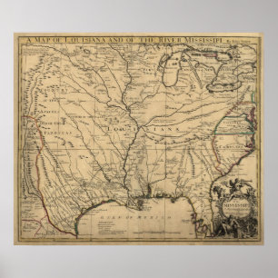 1721 Map Louisiana Territory & Mississippi River Poster