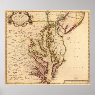 1721 Map of Virginia and Maryland Poster