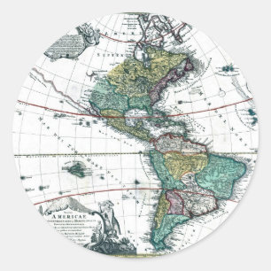 1725 South and North America Map Classic Round Sticker