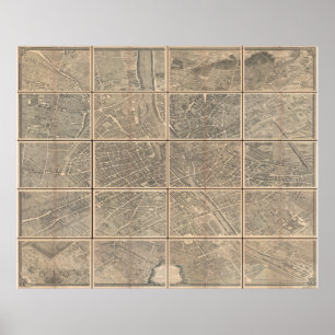 1739 Turgot View and Map of Paris France Bretez Poster