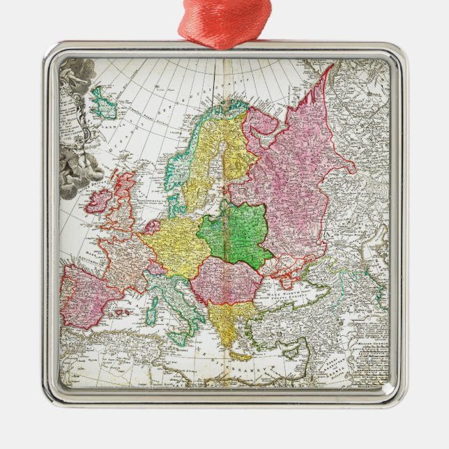1743 Homann Heirs Haas Map of Europe Geographi Metal Tree Decoration (Front)