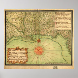 1747 Map of the Louisiana Territory & Gulf Coast Poster