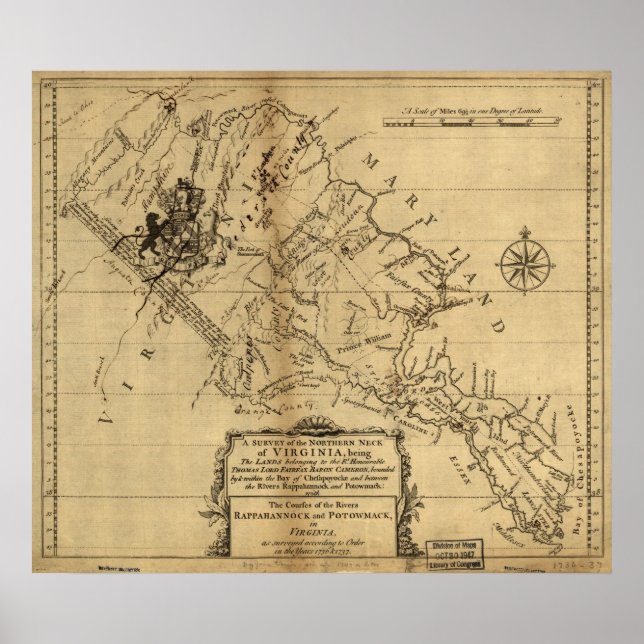 1747 Map of the Northern Neck of Virginia Poster (Front)