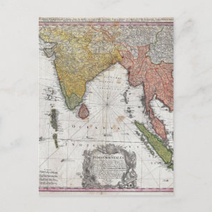 1748 Homann Heirs Map of India and Southeast Asia Postcard