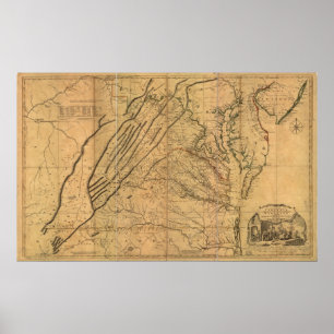 1751 Map of Virginia & Maryland Poster