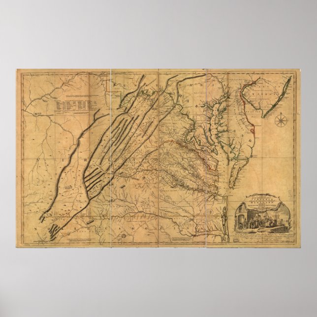1751 Map of Virginia & Maryland Poster (Front)
