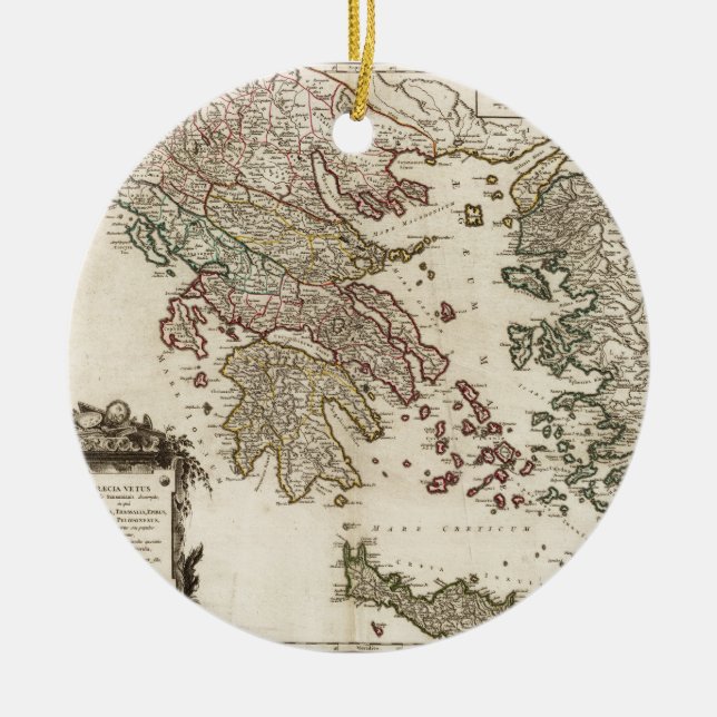 1752 Map of Ancient Greece Ceramic Tree Decoration (Front)