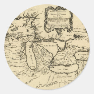 1755 Great Lakes and New France / Canada Map Classic Round Sticker