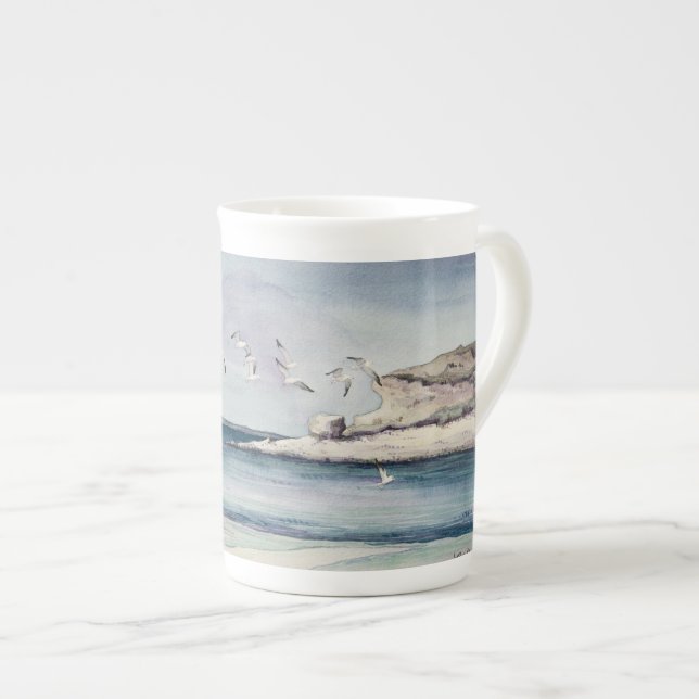 1774 Seagulls at Sandy Beach Bone China Mug (Front Right)