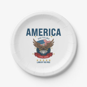 1776 2026 Bald Eagle American Flag 250 Patriotic Paper Plate