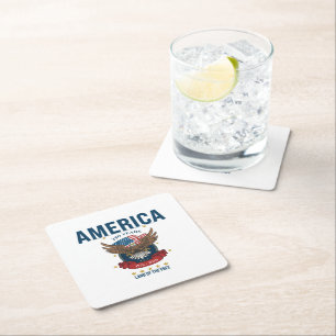 1776 2026 Bald Eagle Flag America 250 Patriotic Square Paper Coaster