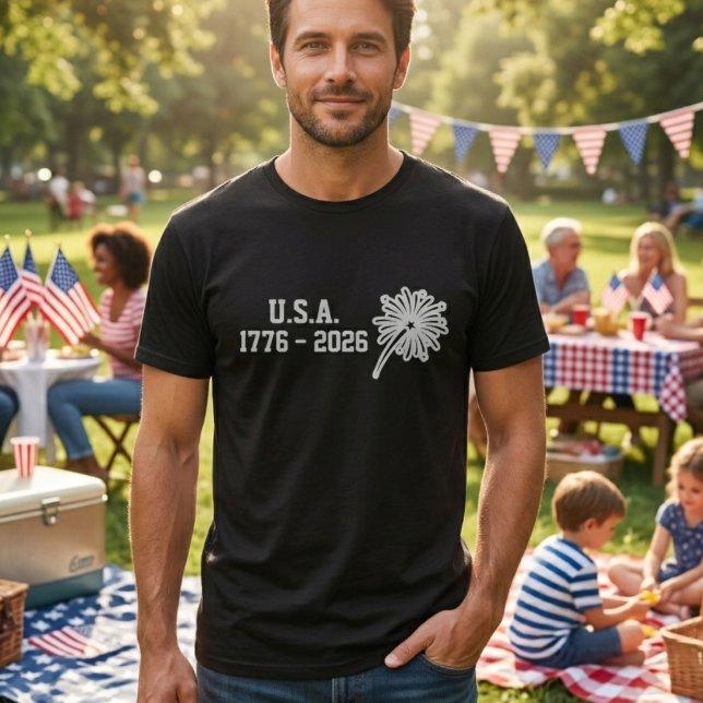 1776-2026 Minimal White Typography Firework T-Shirt (Creator Uploaded)