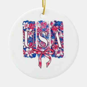 1776 America 4th of July USA Floral Flowers Ceramic Tree Decoration