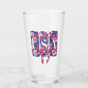 1776 America 4th of July USA Floral Flowers Glass