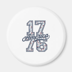 1776 America Floral Patriotic Vintage Vector Desig Magnet