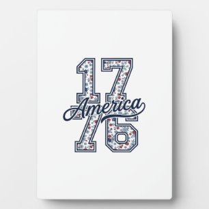 1776 America Floral Patriotic Vintage Vector Desig Plaque