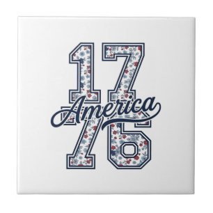 1776 America Floral Patriotic Vintage Vector Desig Tile