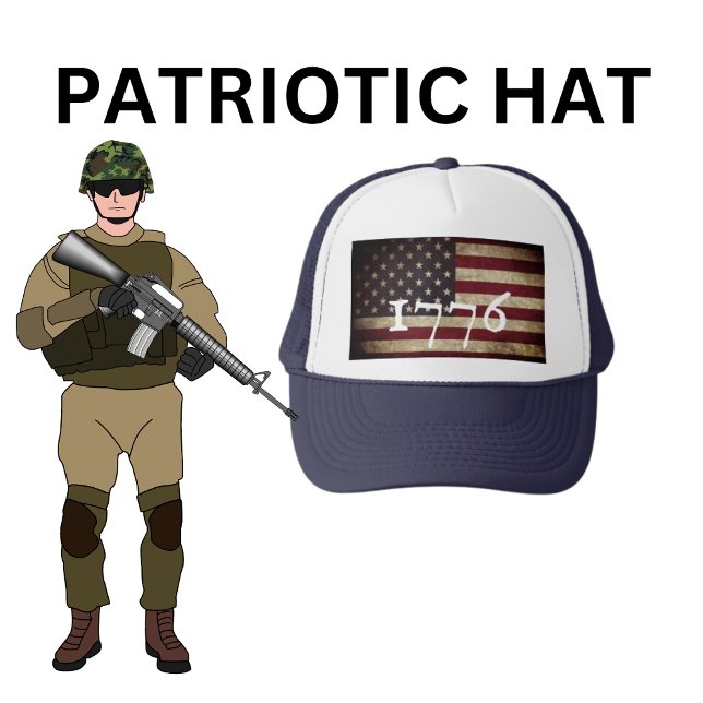 1776 American Flag Patriotic Trucker Hat (American Flag Trucker Hat)